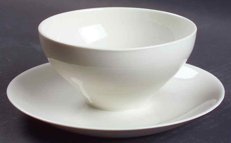 Museum White Round Gravy Boat/Attached Underplate by Castleton (USA)-1