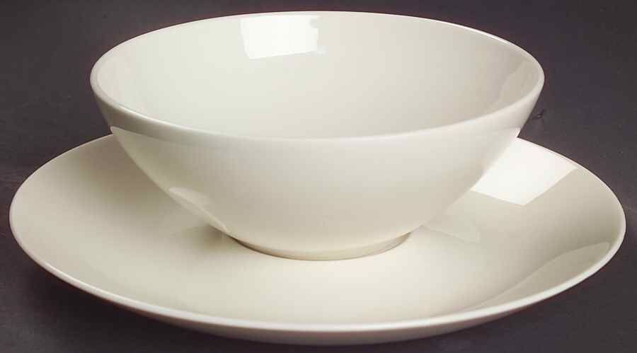 Museum White Flat Cream Soup Bowl & Saucer Set by Castleton (USA)-1