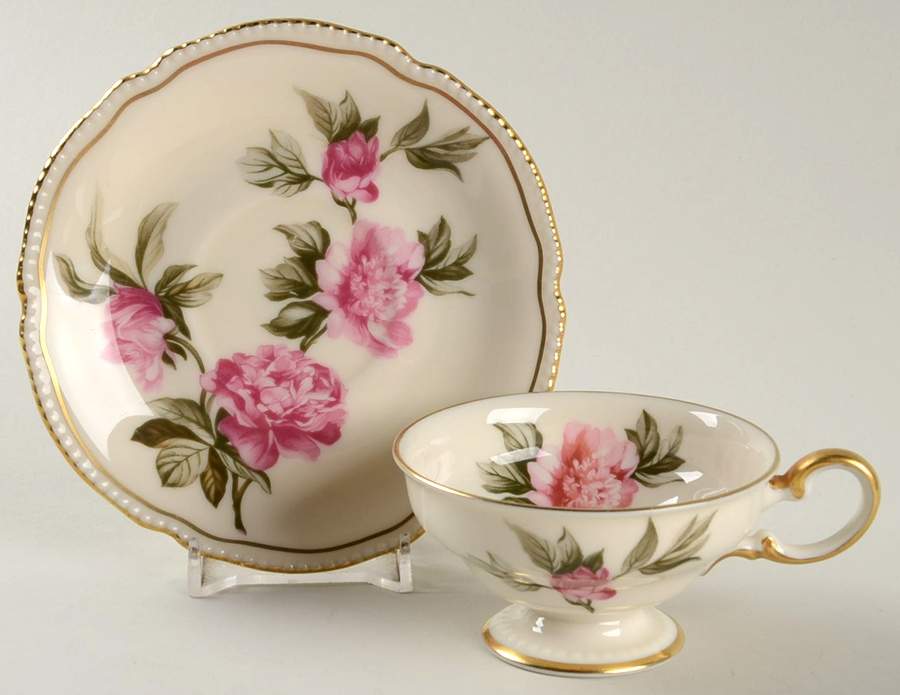 Peony Footed Demitasse Cup & Saucer Set by Castleton (USA)-1
