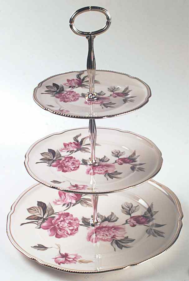 Peony 13 7/8"-14 1/4" 3-Tiered Serving Tray(DP,SP,BB) HC by Castleton (USA)-1