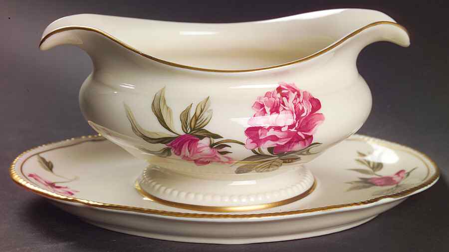 Peony Gravy Boat with Attached Underplate by Castleton (USA)-1