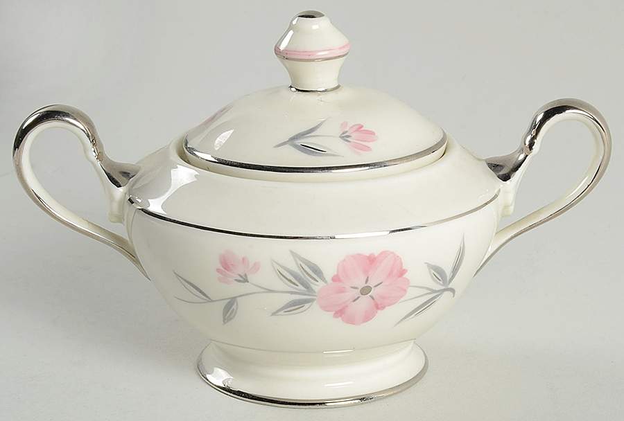 Priscilla (Platinum Trim) Sugar Bowl & Lid by Castleton (USA)-1
