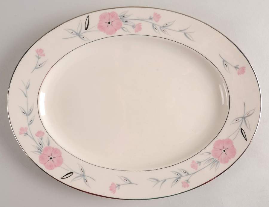 Priscilla (Platinum Trim) 13" Oval Serving Platter by Castleton (USA)-1