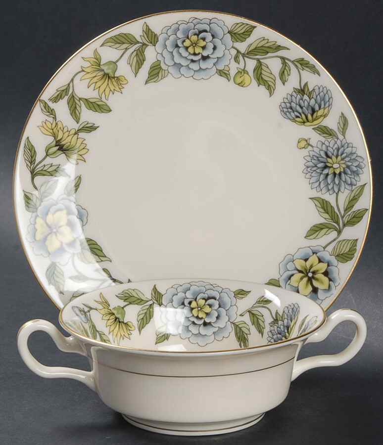 Ravenna Flat Cream Soup Bowl & Saucer Set by Castleton (USA)-1