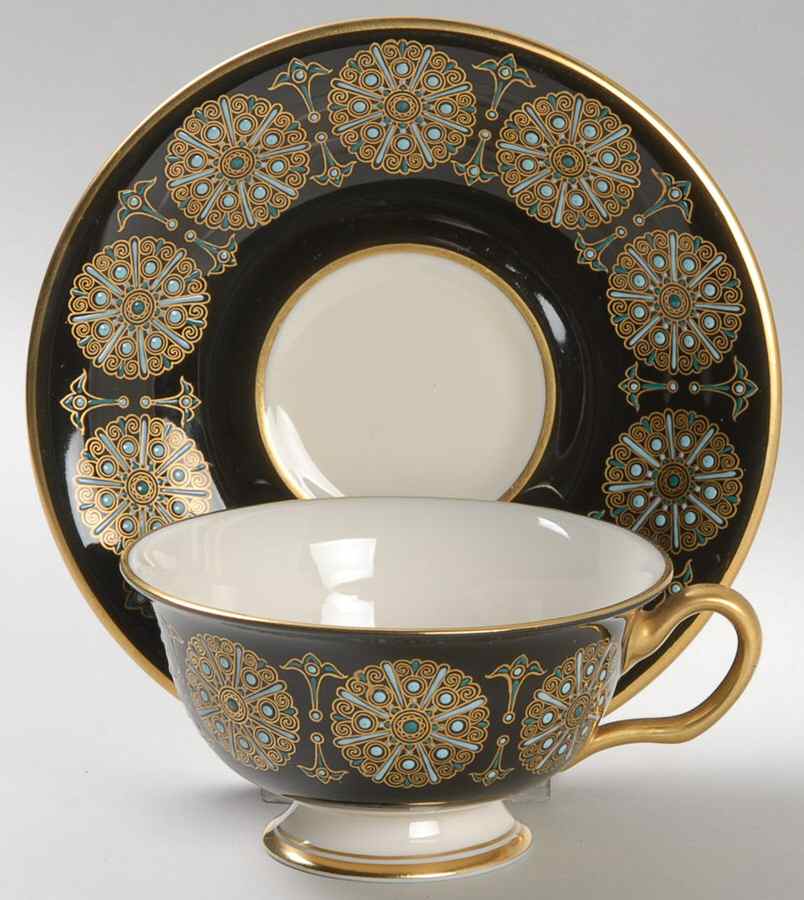 Royal Medallion Footed Cup & Saucer Set by Castleton (USA)-1