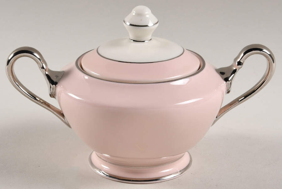 Shell Pink Sugar Bowl & Lid by Castleton (USA)-1