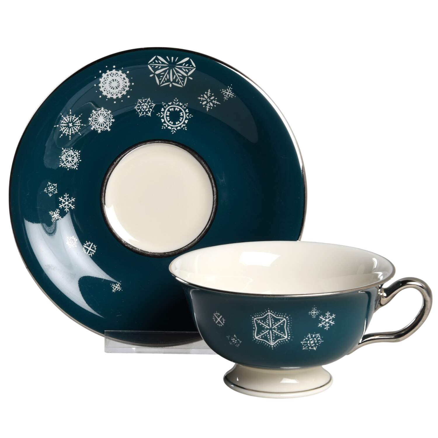 Snowflake Footed Cup & Saucer Set by Castleton (USA)-1