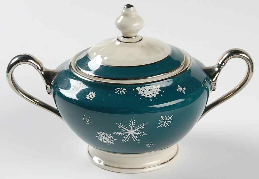 Snowflake Sugar Bowl & Lid by Castleton (USA)-1