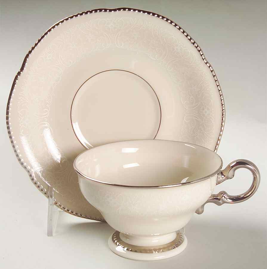 Snowflower Footed Cup & Saucer Set by Castleton (USA)-1