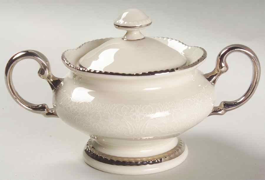 Snowflower Sugar Bowl & Lid by Castleton (USA)-1
