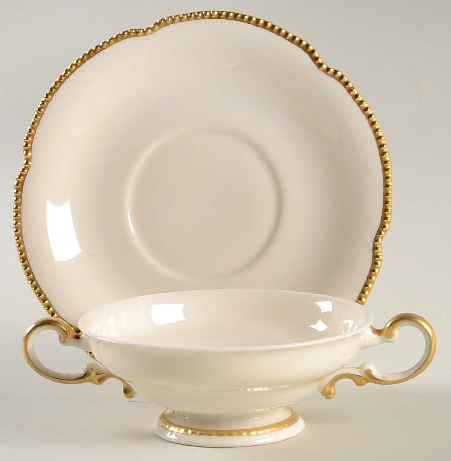 Sovereign Footed Cream Soup Bowl & Saucer Set by Castleton (USA)-1