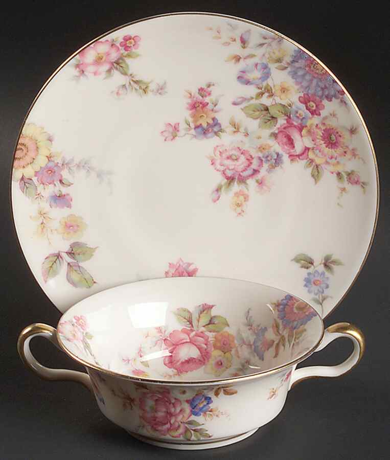 Sunnybrooke Footed Cream Soup Bowl & Saucer Set by Castleton (USA)-1