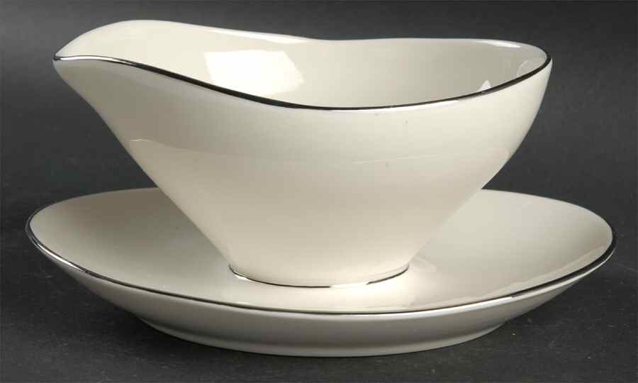 Symmetra (Platinum) Gravy Boat with Attached Underplate by Castleton (USA)-1