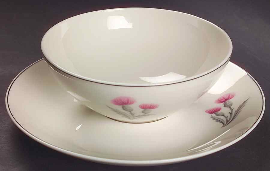 Thistle Flat Cream Soup Bowl & Saucer Set by Castleton (USA)-1
