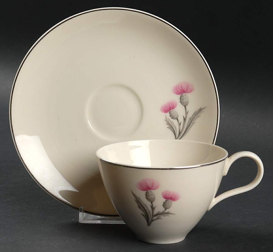 Thistle Flat Cup & Saucer Set by Castleton (USA)-1