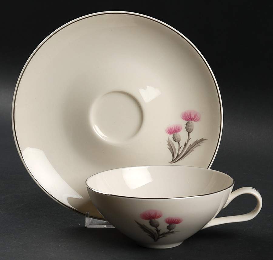 Thistle Flat Cup & Saucer Set by Castleton (USA)-1