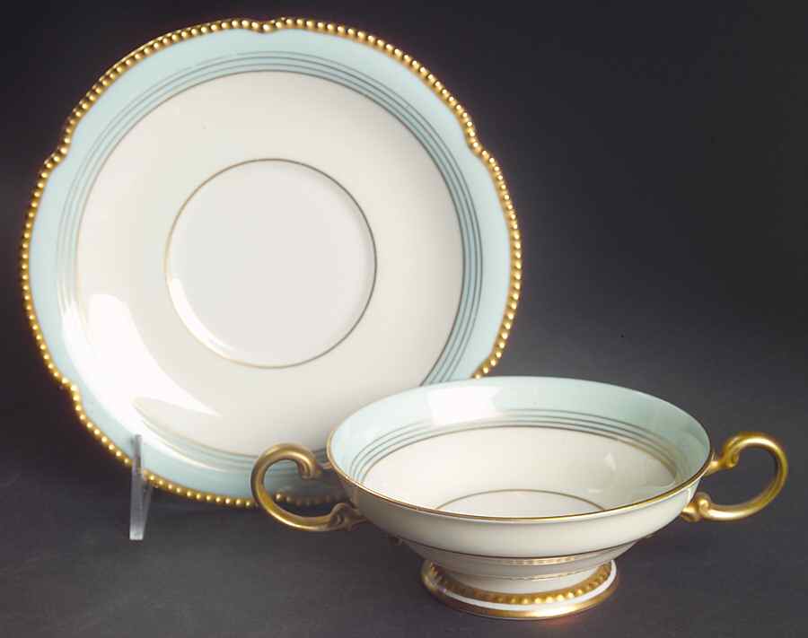 Tremont Footed Cream Soup Bowl & Saucer Set by Castleton (USA)-1