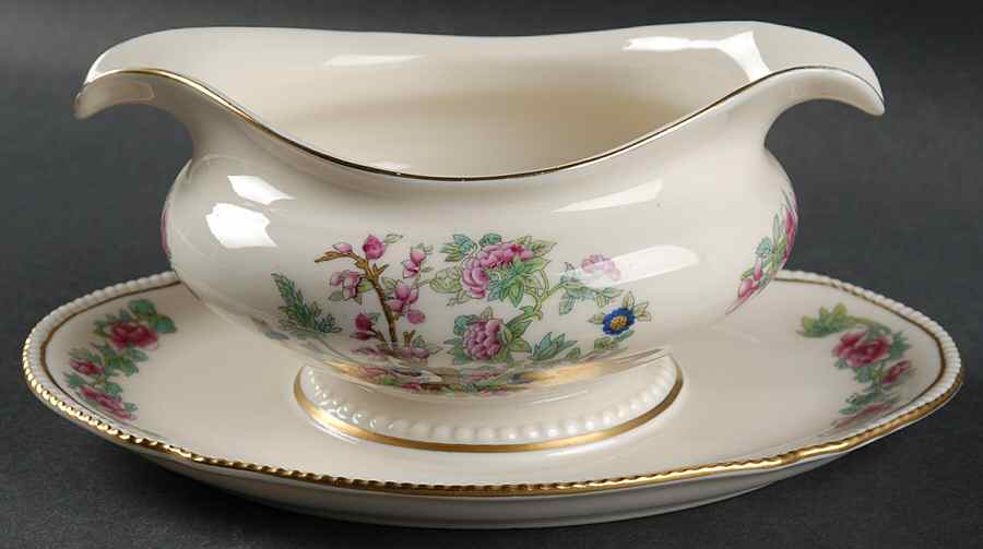 Tree of India Gravy Boat with Attached Underplate by Castleton (USA)-1