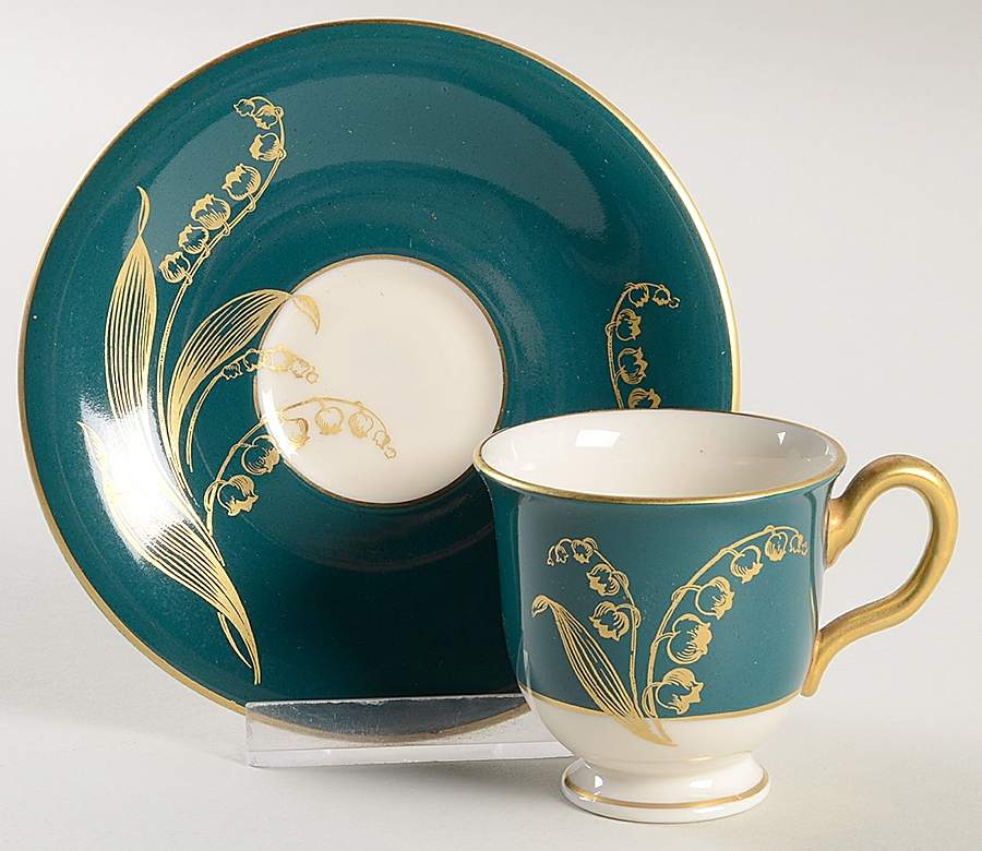 Valmere Green Footed Demitasse Cup & Saucer Set by Castleton (USA)-1