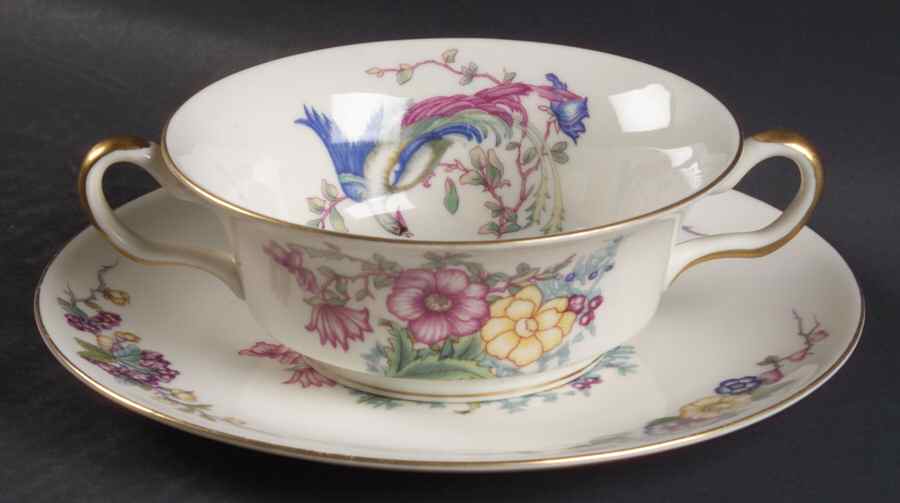 Venetian Footed Cream Soup Bowl & Saucer Set by Castleton (USA)-1
