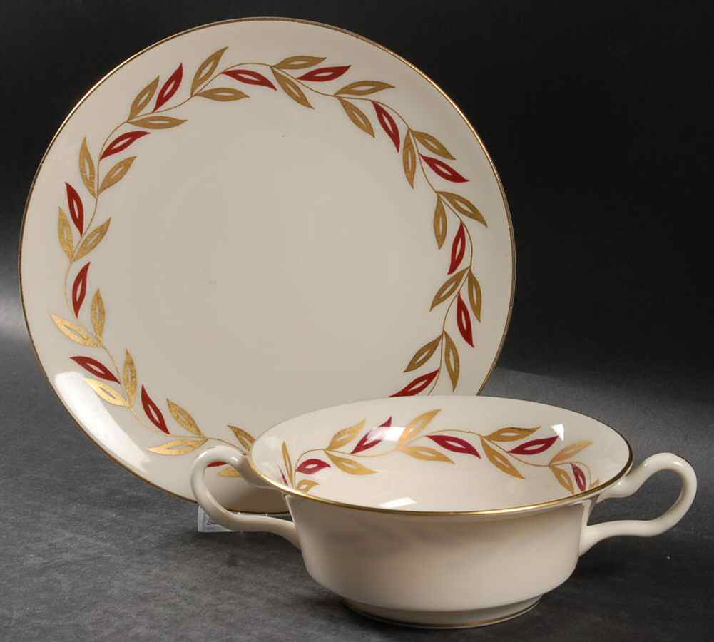 Victoria Flat Cream Soup Bowl & Saucer Set by Castleton (USA)-1