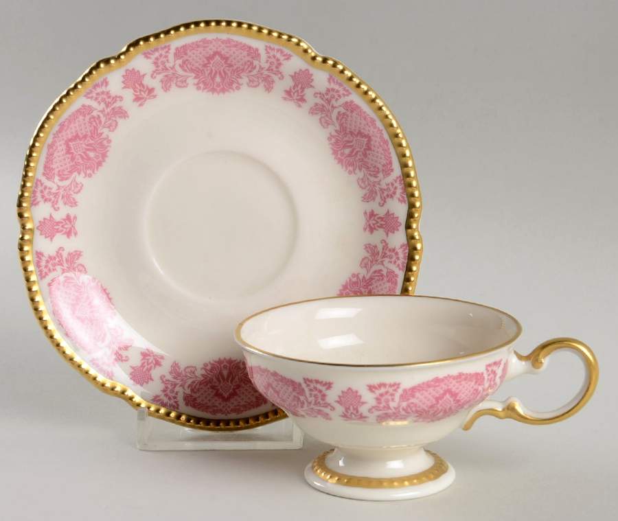 Victoria Rose Footed Demitasse Cup & Saucer Set by Castleton (USA)-1