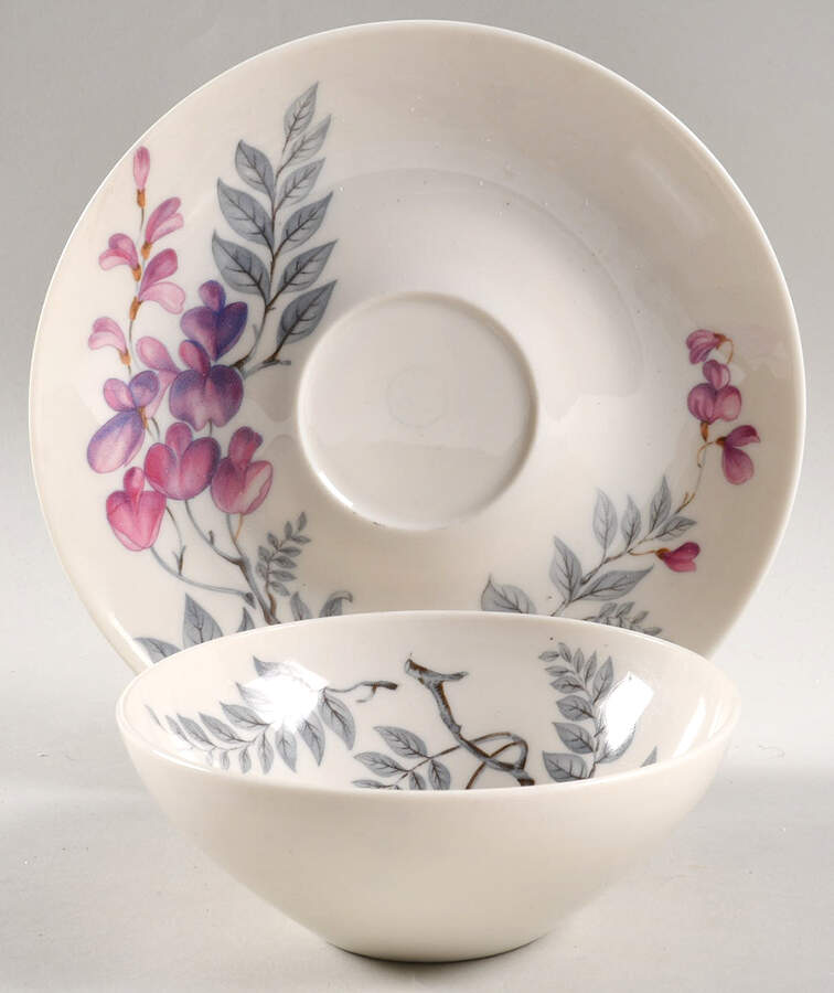 Wisteria Flat Cream Soup Bowl & Saucer Set by Castleton (USA)-1
