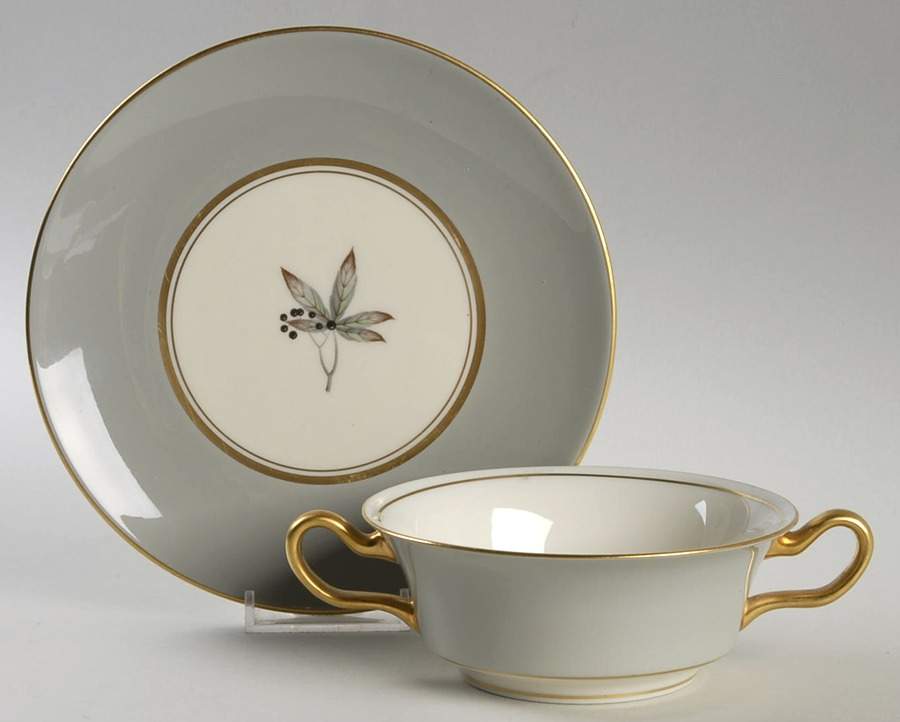 Woodmere Flat Cream Soup Bowl & Saucer Set by Castleton (USA)-1
