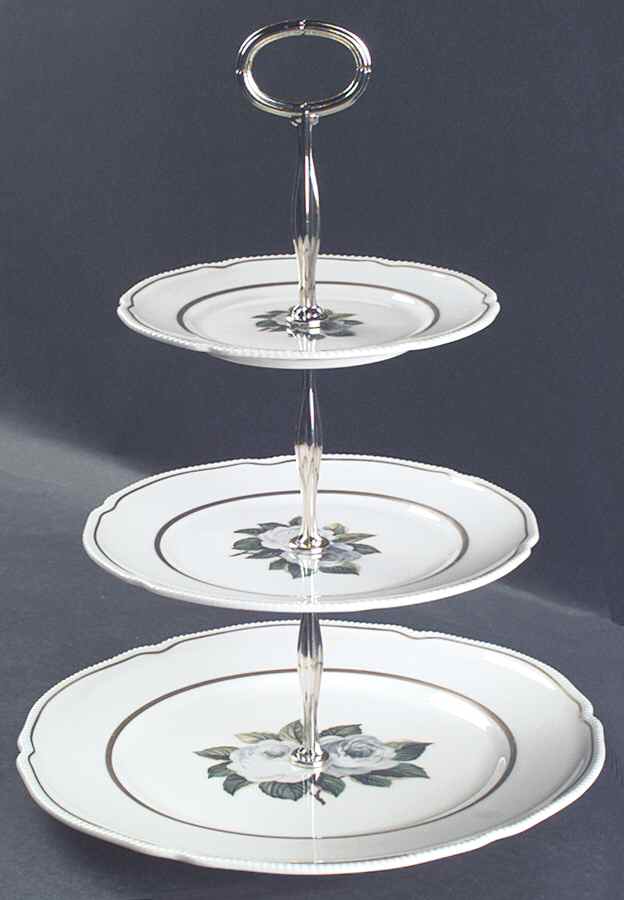 York Rose 13 7/8"-14 1/4" 3-Tiered Serving Tray(DP,SP,BB) HC by Castleton (USA)-1