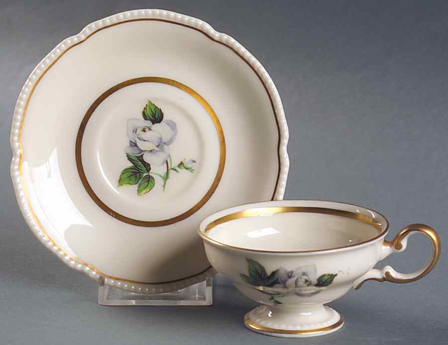 York Rose Footed Demitasse Cup & Saucer Set by Castleton (USA)-1