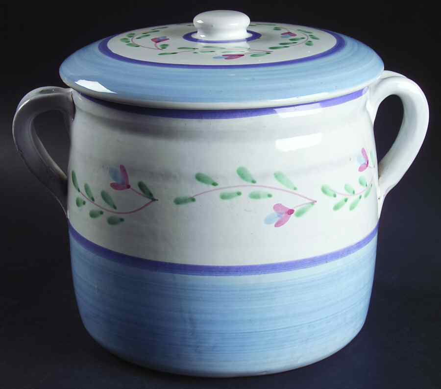 Blue Garland Bean Pot & Lid by Caleca-1