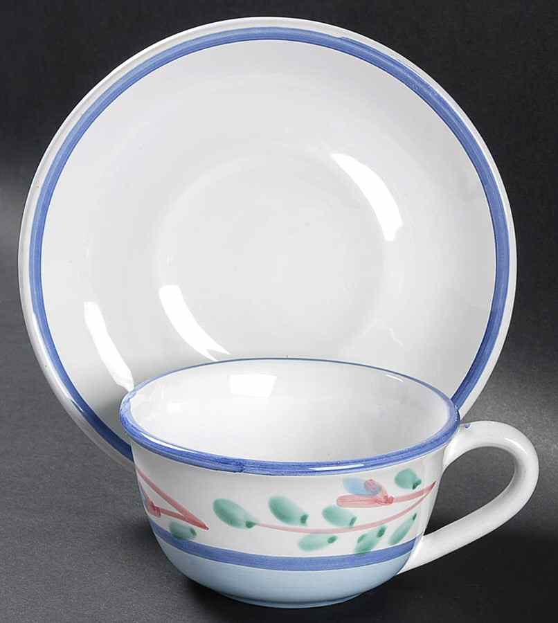 Blue Garland Flat Cup & Saucer Set by Caleca-1