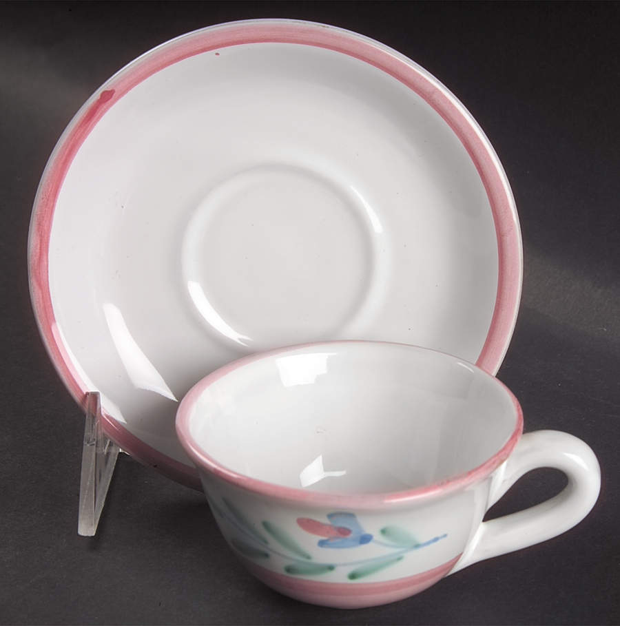 Pink Garland Flat Demitasse Cup & Saucer Set by Caleca-1