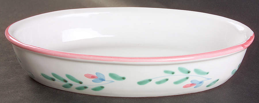 Pink Garland 9" Oval Vegetable Bowl by Caleca-1