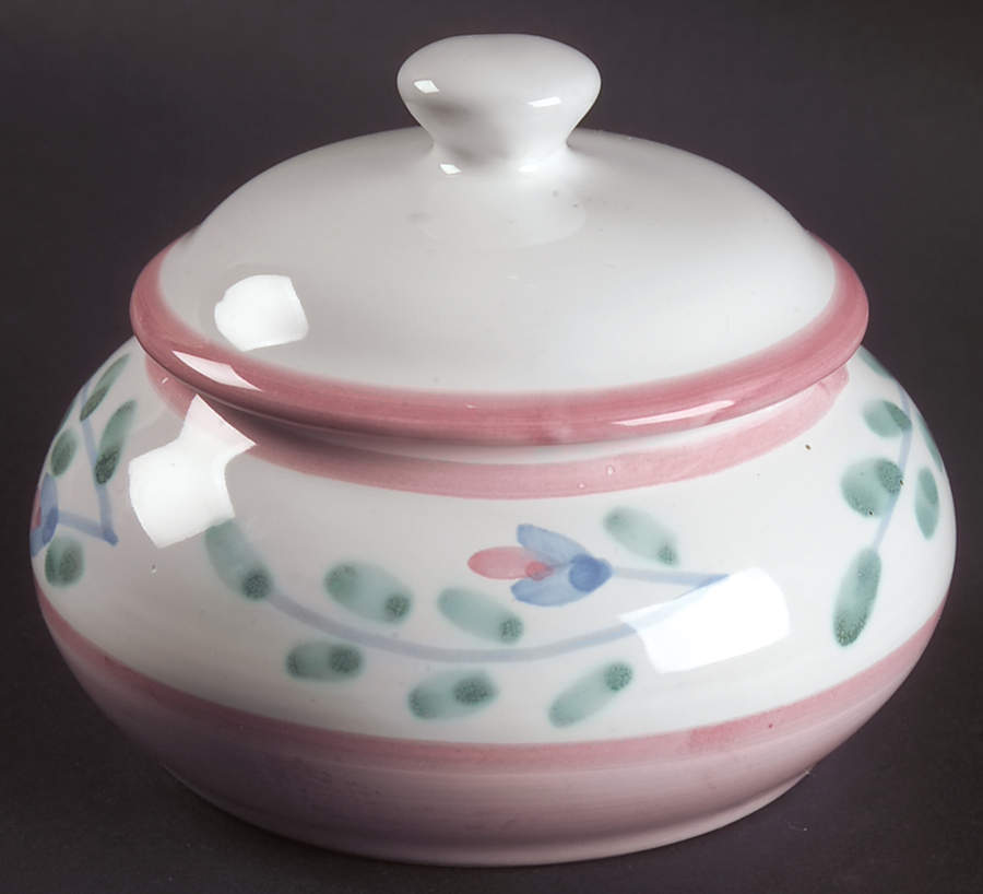 Pink Garland Sugar Bowl & Lid by Caleca-1