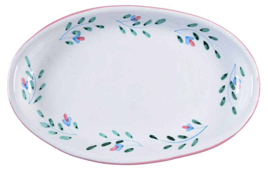 Pink Garland 13" Oval Serving Platter by Caleca-1