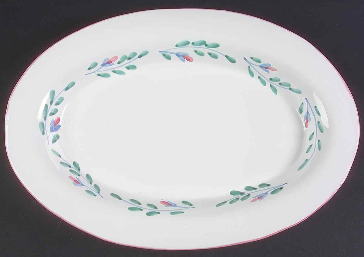 Pink Garland 16" Oval Serving Platter by Caleca-1