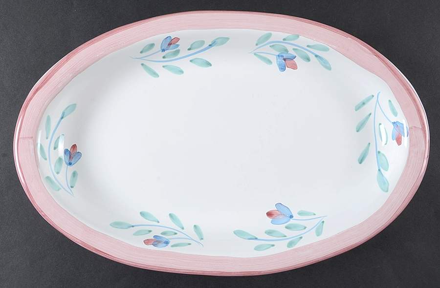Pink Garland 14" Oval Serving Platter by Caleca-1