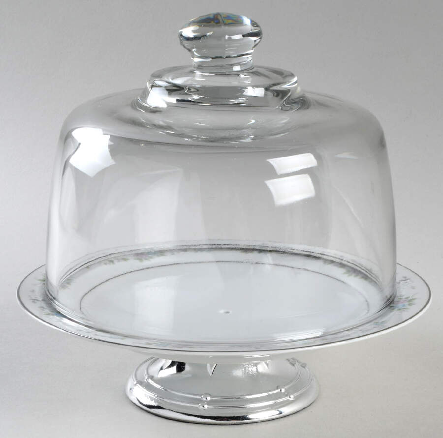 Corsage 6 1/2"-7 1/2" Footed Cheese Plate w/ Glass Dome HC by Carlton (Japan)-1