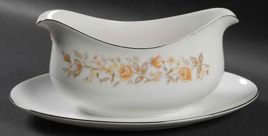 Rosealyn Gravy Boat with Attached Underplate by Carlton (Japan)-1