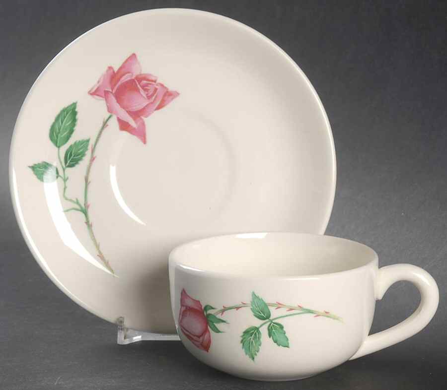 Bermuda Rose (No Trim) Flat Cup & Saucer Set by Canonsburg-1