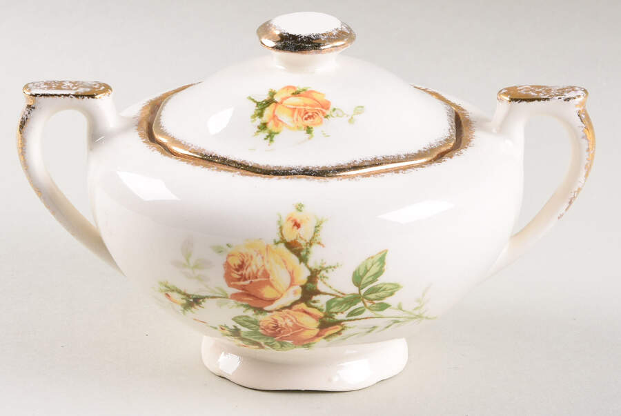Yellow T Rose Sugar Bowl & Lid by Canonsburg-1