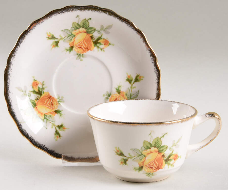 Yellow T Rose Flat Cup & Saucer Set by Canonsburg-1