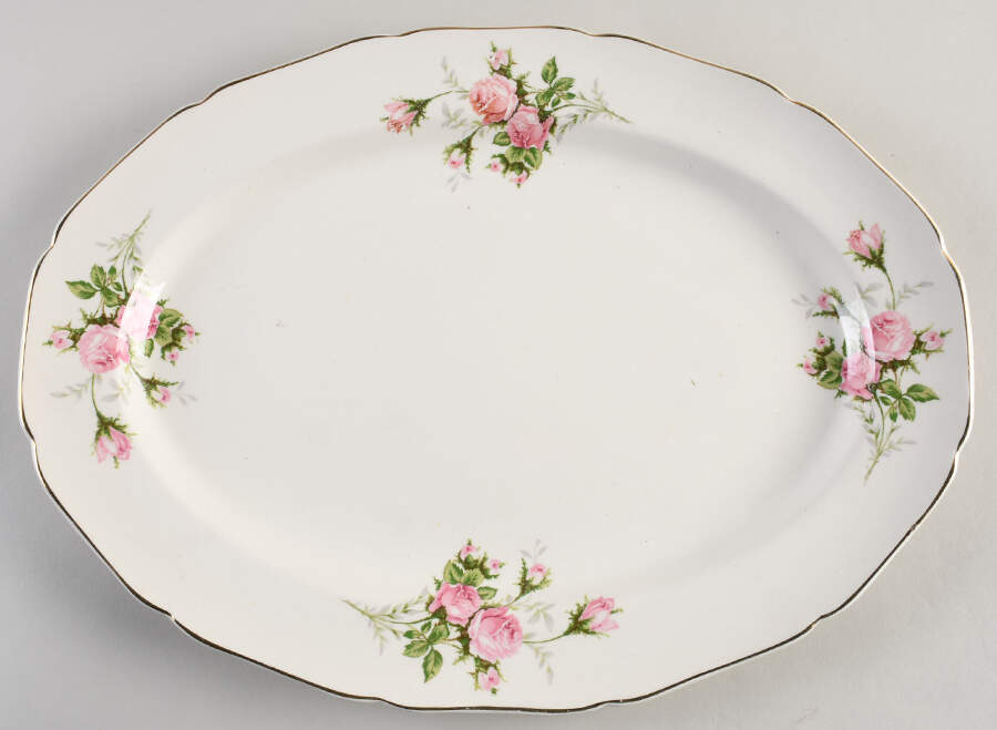 Moss Rose (Solid Gold Trim) 15" Oval Serving Platter by Canonsburg-1