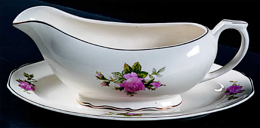 Moss Rose (Solid Gold Trim) Gravy Boat & Underplate/Relish by Canonsburg-1