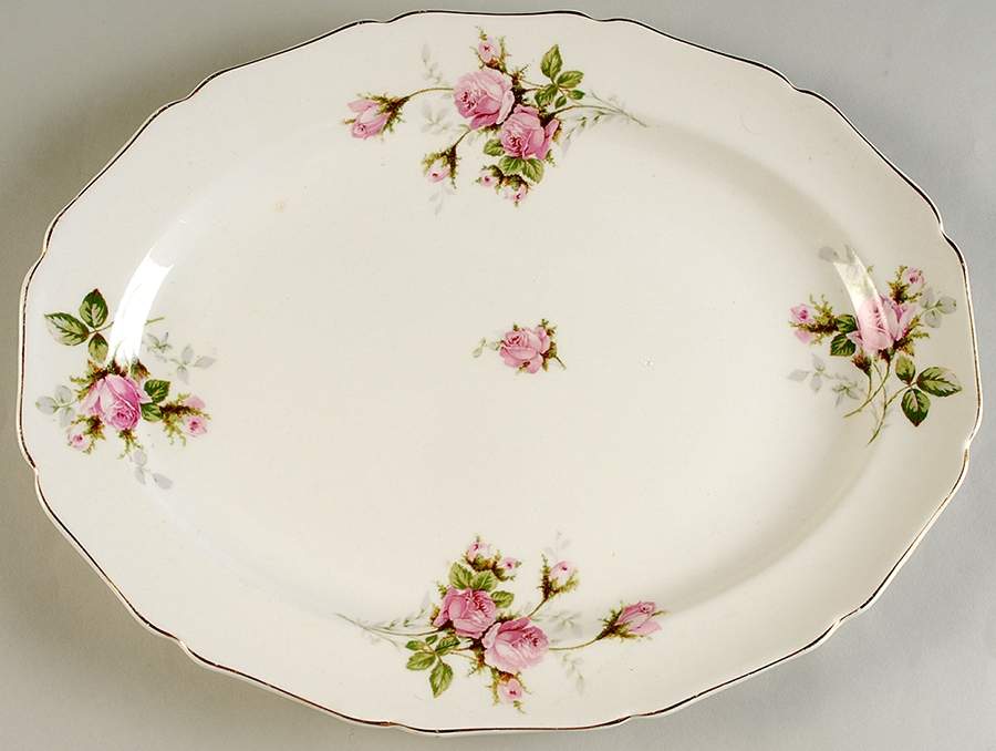 Moss Rose (Solid Gold Trim) 13" Oval Serving Platter by Canonsburg-1