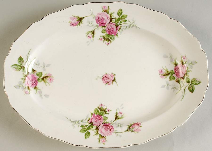 Moss Rose (Solid Gold Trim) 11" Oval Serving Platter by Canonsburg-1
