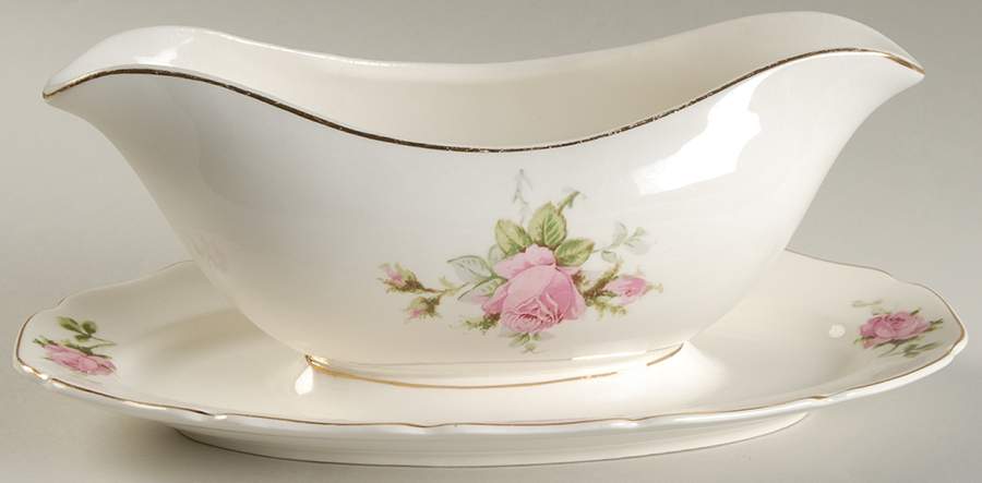 Moss Rose (Solid Gold Trim) Gravy Boat with Attached Underplate by Canonsburg-1