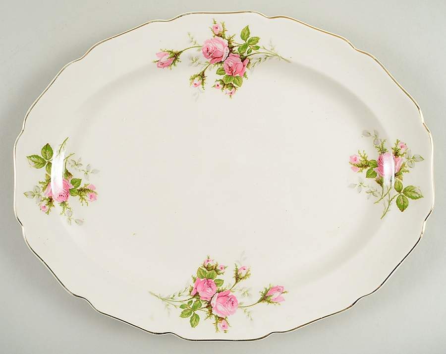Moss Rose (Solid Gold Trim) 13" Oval Serving Platter by Canonsburg-1