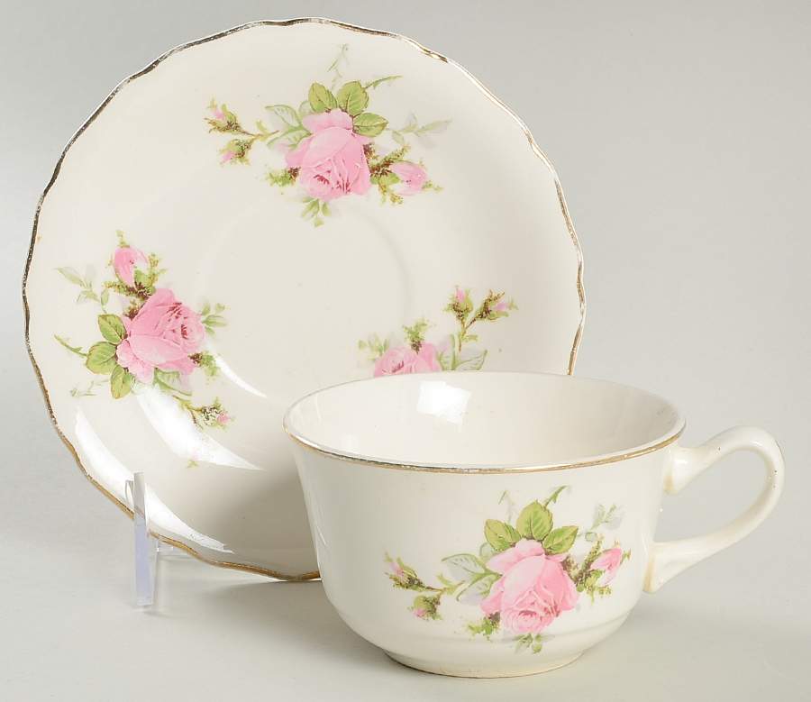 Moss Rose (Solid Gold Trim) Flat Cup & Saucer Set by Canonsburg-1